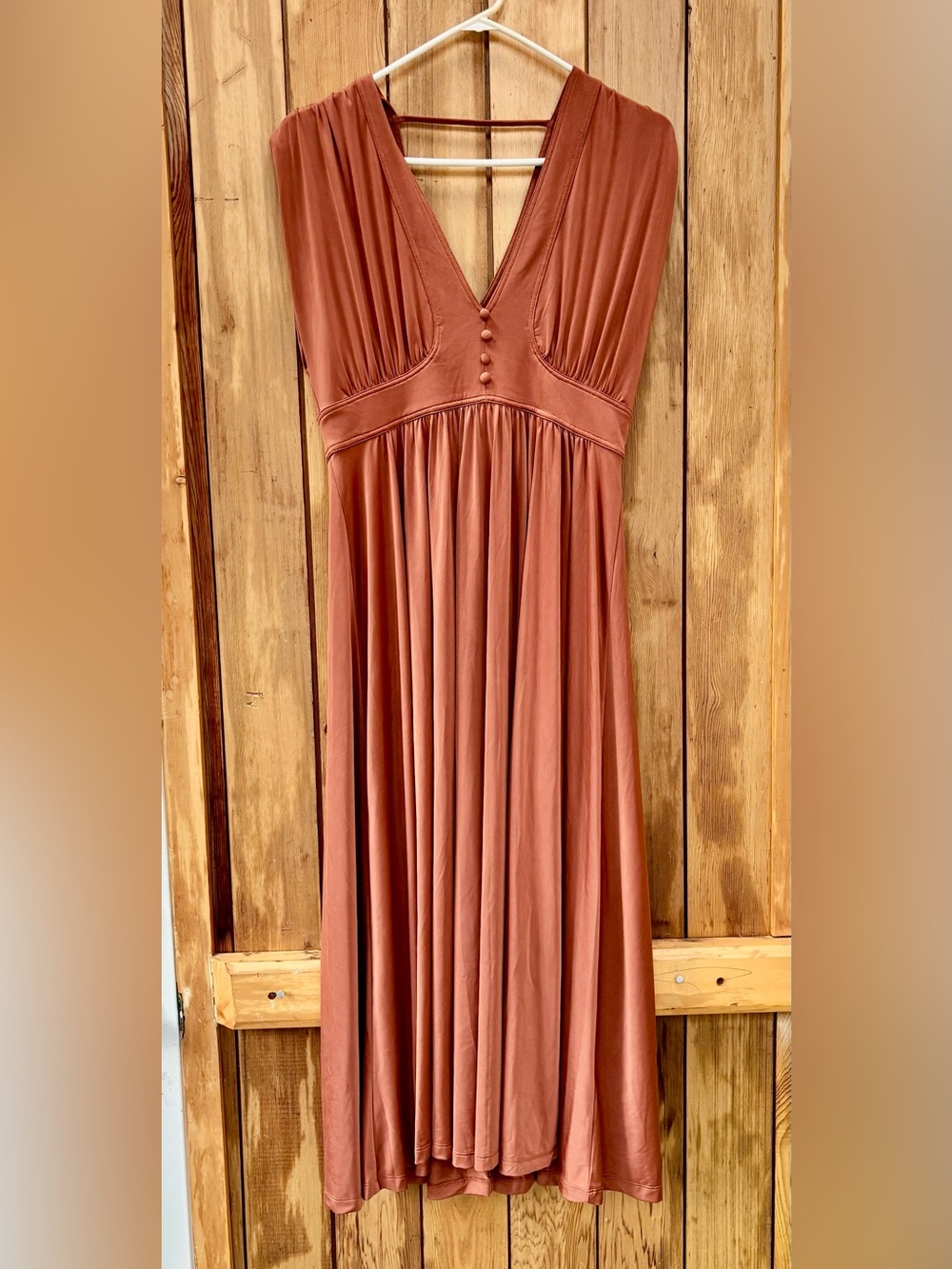 Anthropologie Terracotta Empire Waist V-Neck Midi Dress S